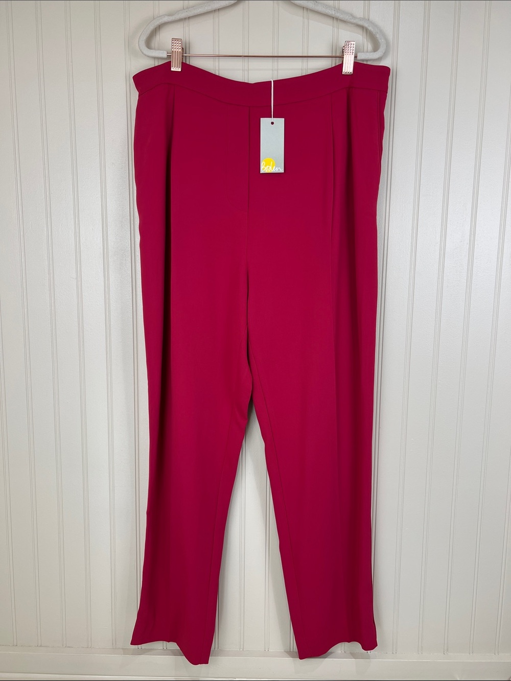 NWT Boden Beetroot Pink Pleated Pull On Straight Leg Trousers Pants Size 14